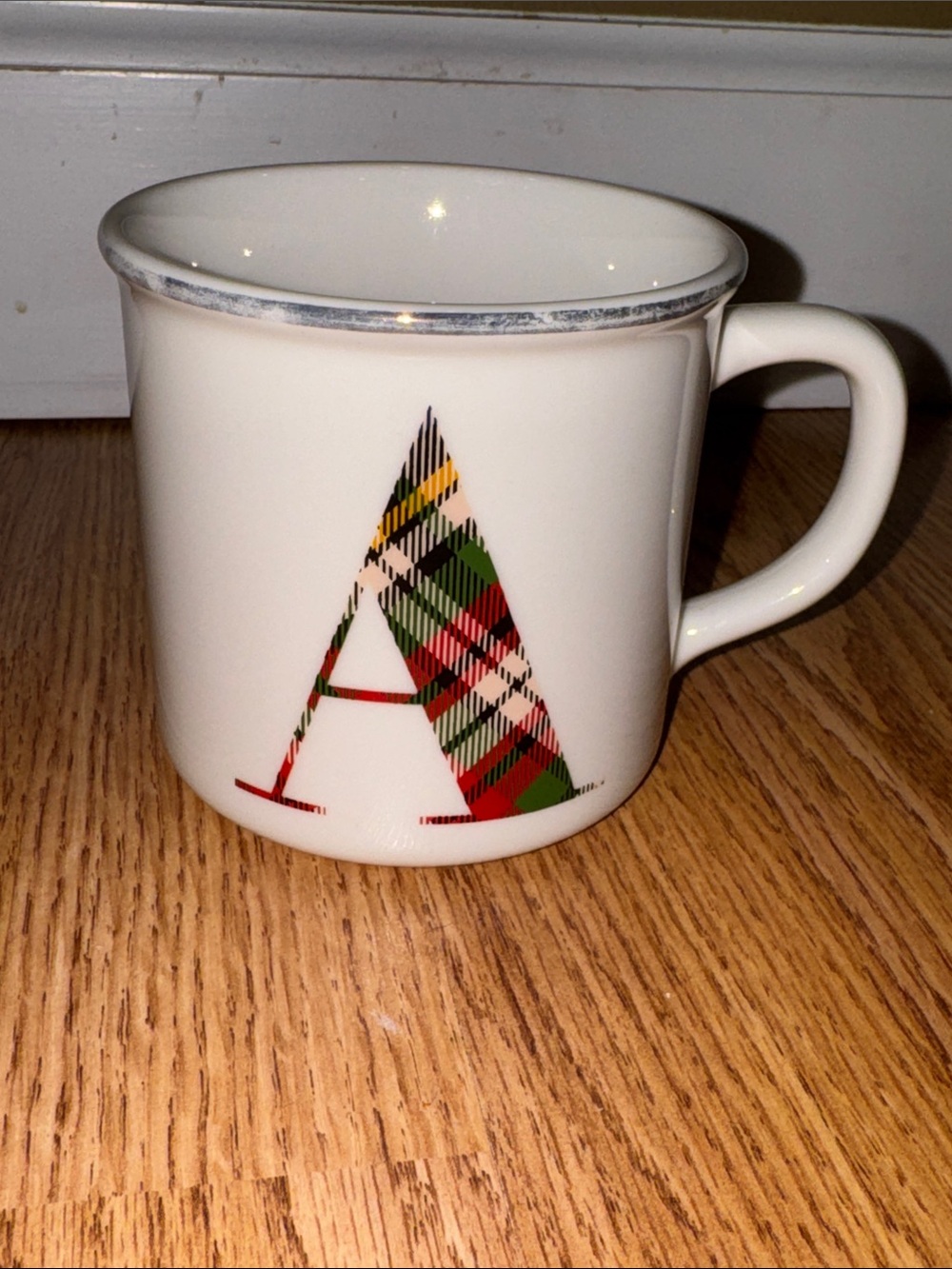 POTTERY BARN PLAID COFFEE TEA MUG CUP “A”